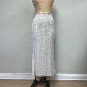 NWT Anthropologie Endless Rose White Sequined Maxi Skirt Medium $110